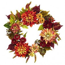 Nearly Natural 4131 Dahlia & Mum Wreath- 22"- Orange/Brown NEW 787732790132  112038082638